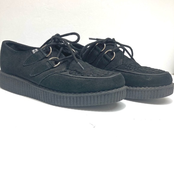 T.U.K Black Suede Viva Low Creeper Size womens 8 Mens 6 Shoes Low Platform - Picture 8 of 14